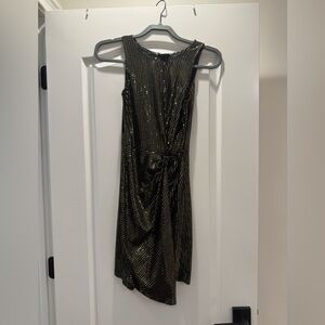 Aqua Black and Gold Asymmetrical Dress